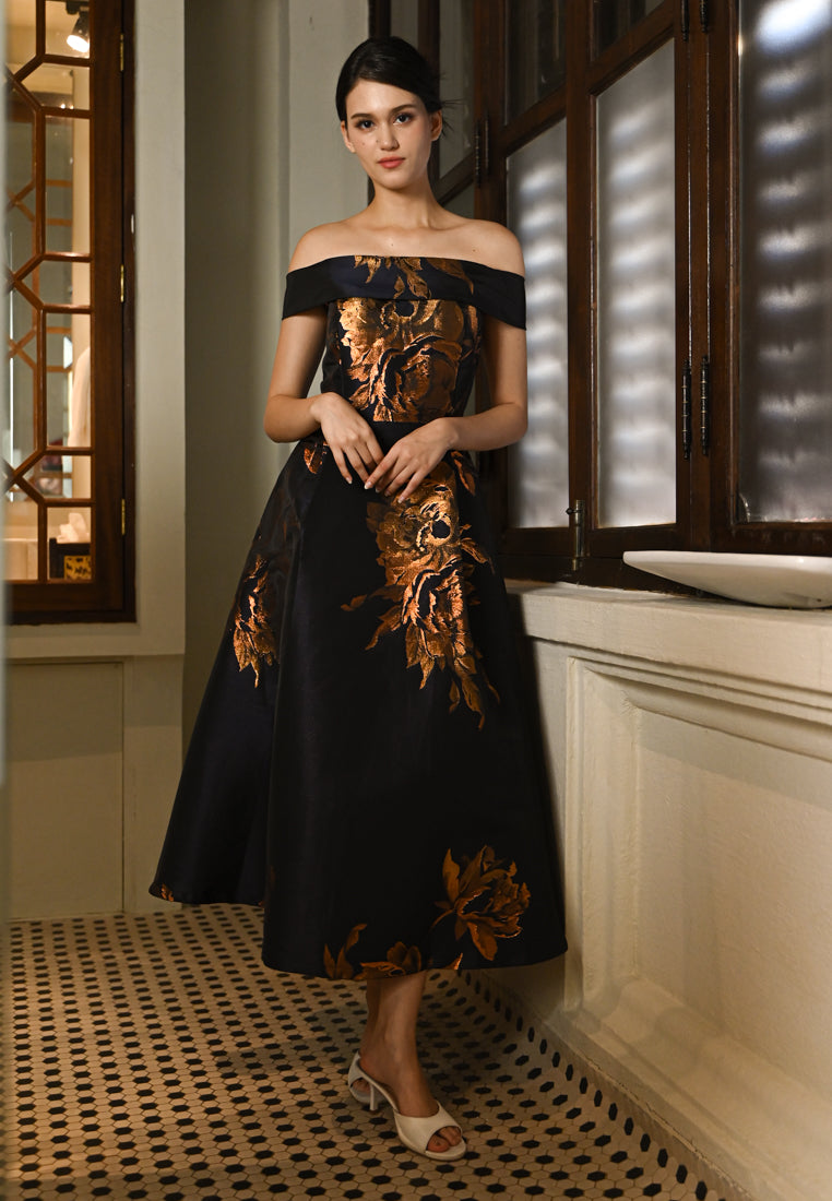 BebeButterfly Floral Off Shoulder Dinner Dress