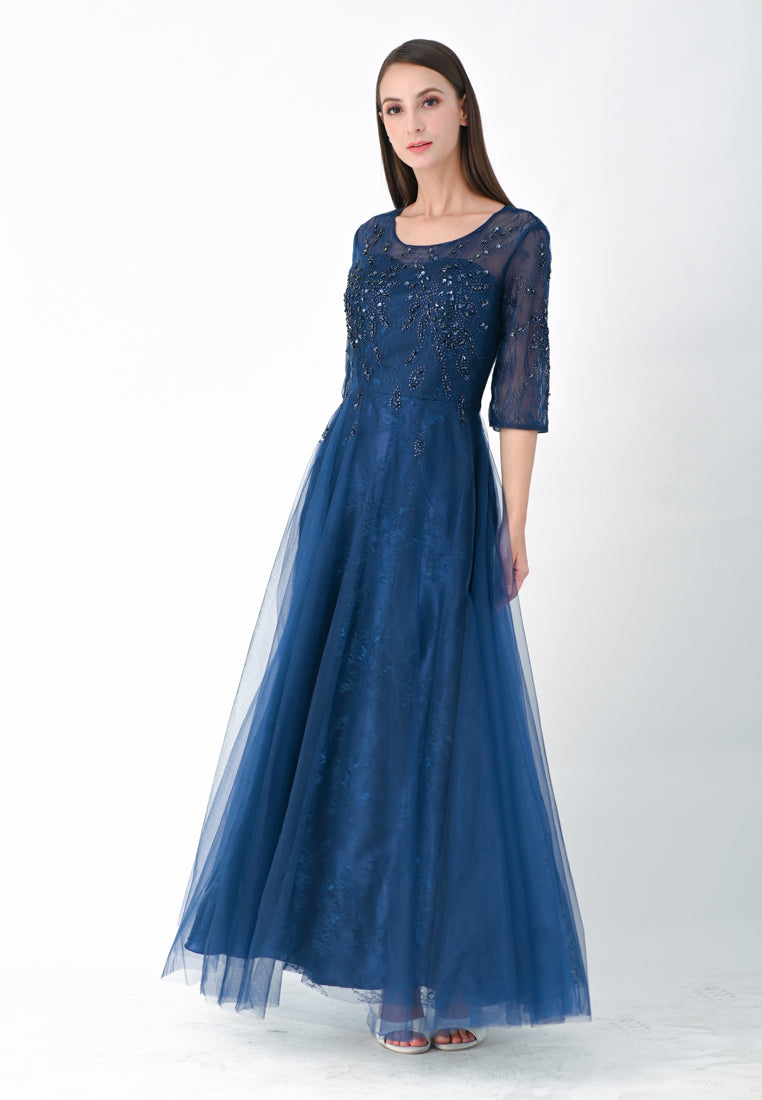 BebeButterfly Embroidered Half Sleeve Gown