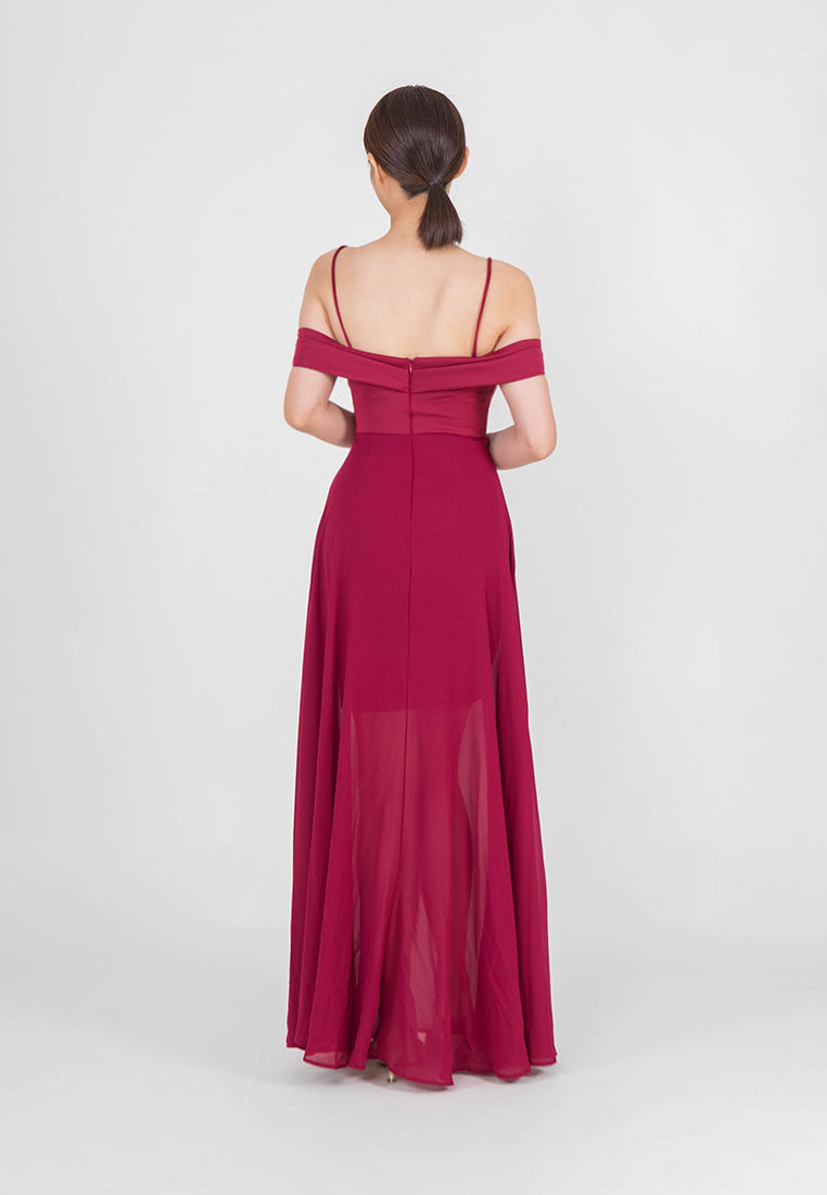 BebeButterfly Chiffon Off Shoulder Maxi Dinner Dress