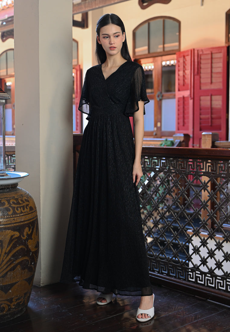 BebeButterfly Metallic Crepe Maxi Dress