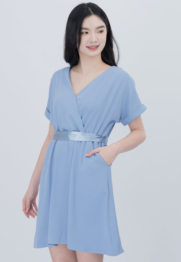 Plain B. Cooling Fabric V-Neckline Mini Dress
