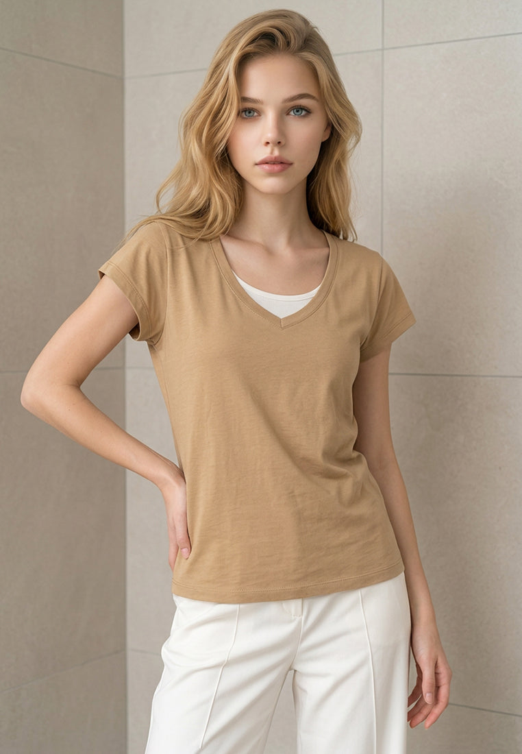 Plain B. Layered V-Neck Cap-Sleeve Top