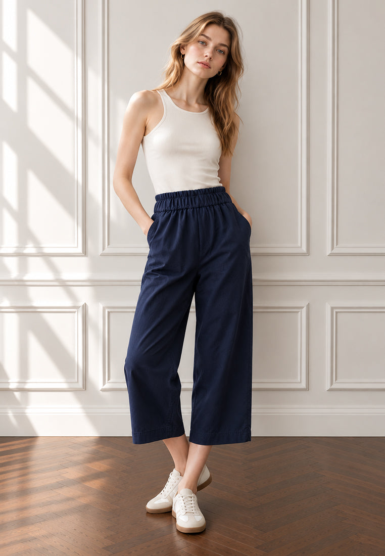 Plain B. Elasticized Frill-Waist Culottes