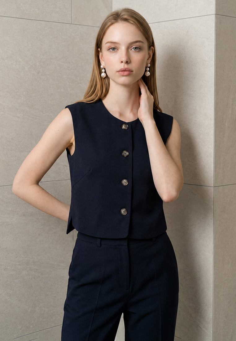 BebeBeige Sleeveless Round-Neck Button Vest