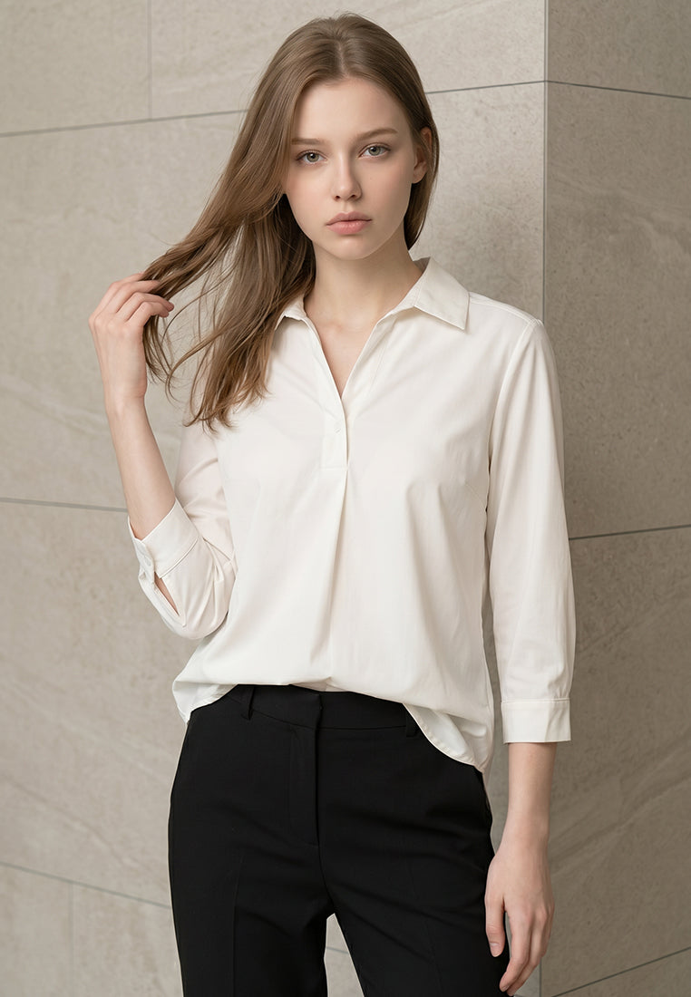 Plain B. Shirt with Pleat Accent