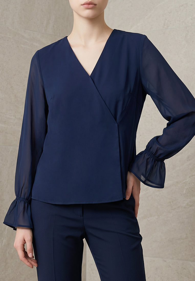 BebeBeige V-Neck Surplice Ruffle Cuff Blouse