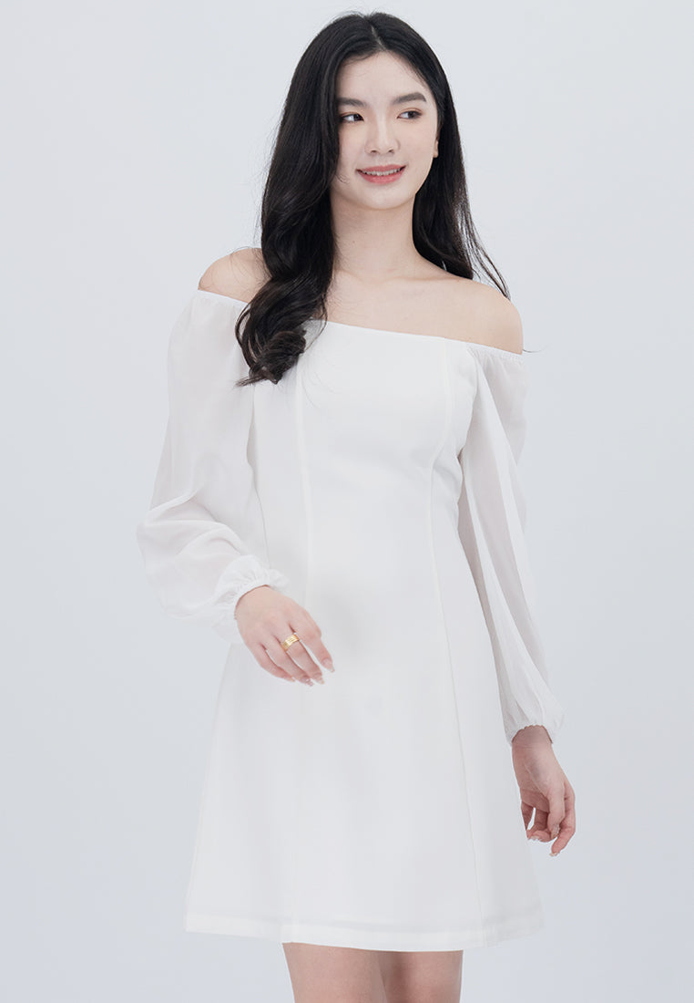 BebeBeige Square Neckline Long Sleeve Mini Dress