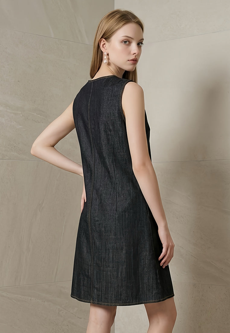 Plain B. Sleeveless Round Neck Denim A-Line Dress