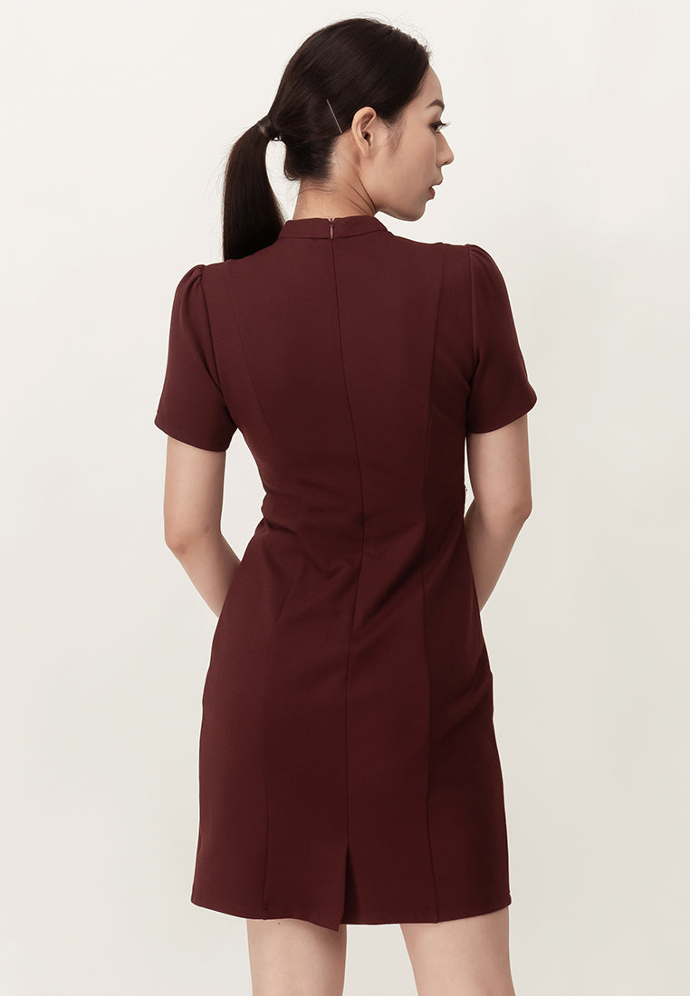 BebeBeige V-Neckline Polyester Slim Fit Mini Dress