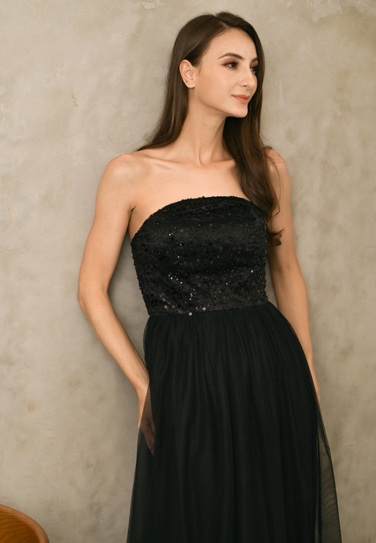 BebeBeige Off Shoulder Sequins Maxi Dress