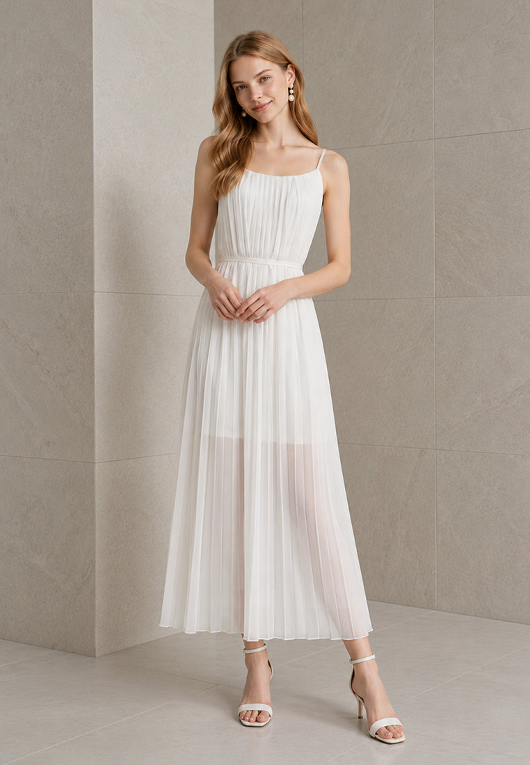 BebeBeige Pleated Chiffon Cami Dress