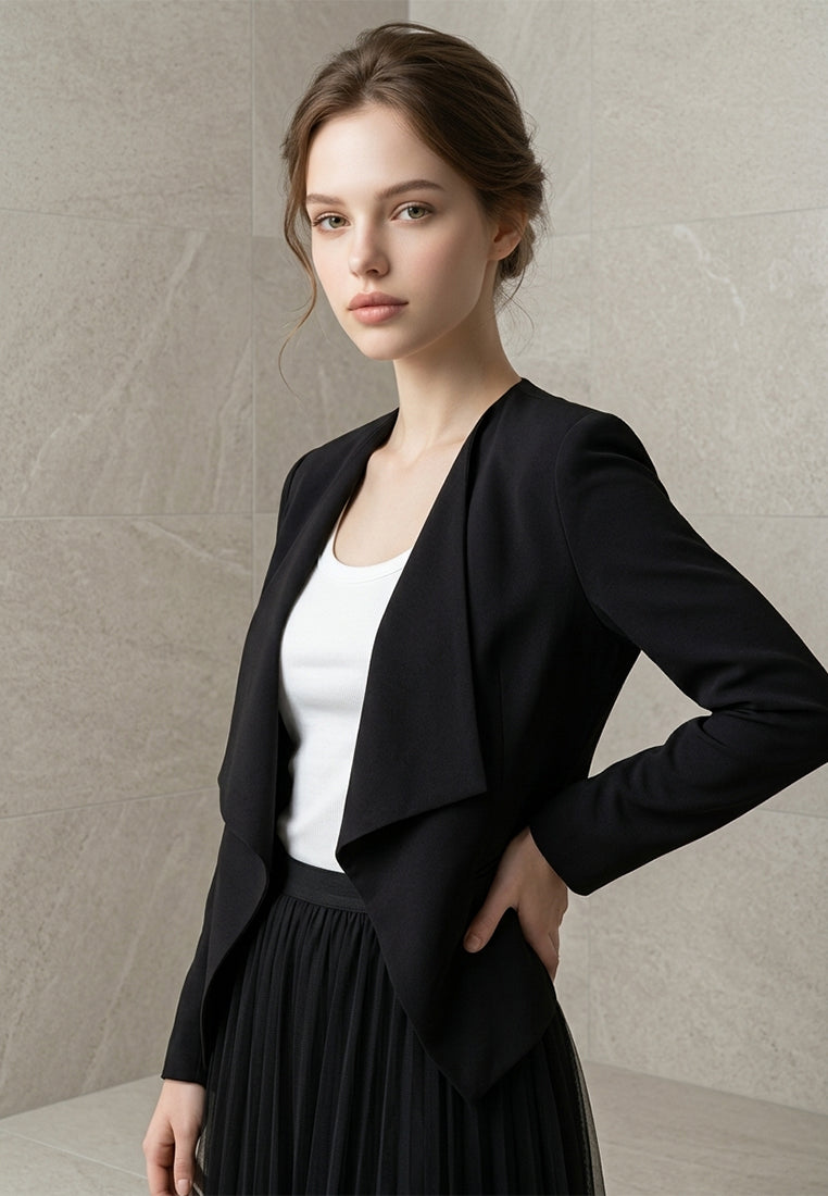 BebeBeige Collarless Draped Open-Front Blazer