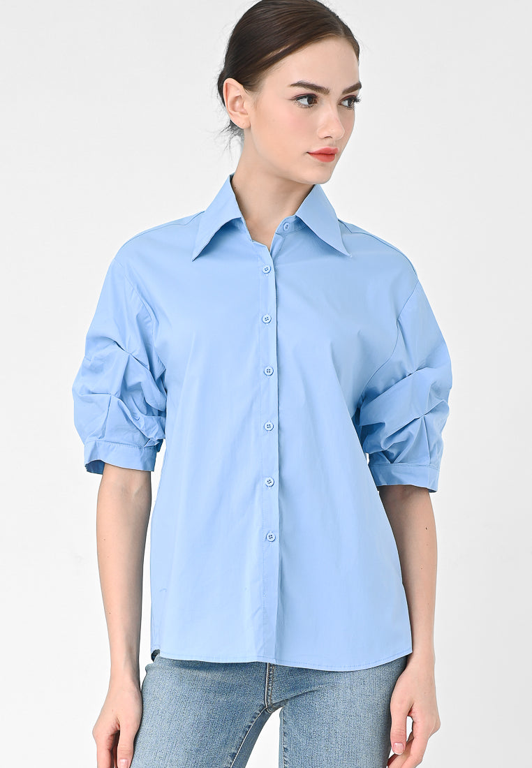 BebeBeige Pleated Sleeve Shirt Top
