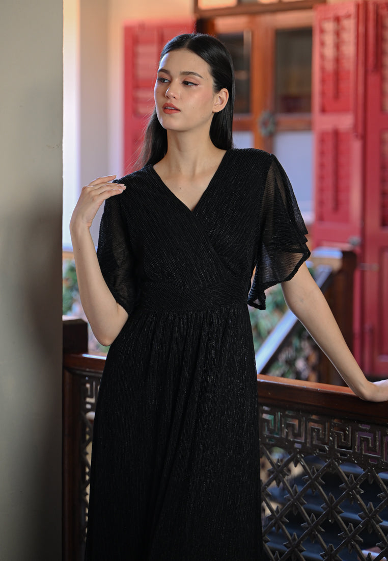 BebeButterfly Metallic Crepe Maxi Dress