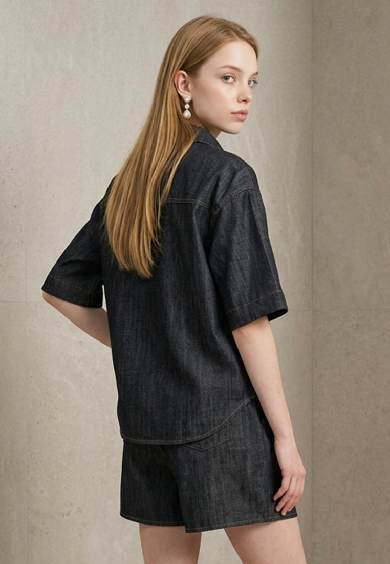 Plain B. Minimalist Indigo Denim Shirt & Shorts Matching Setwear