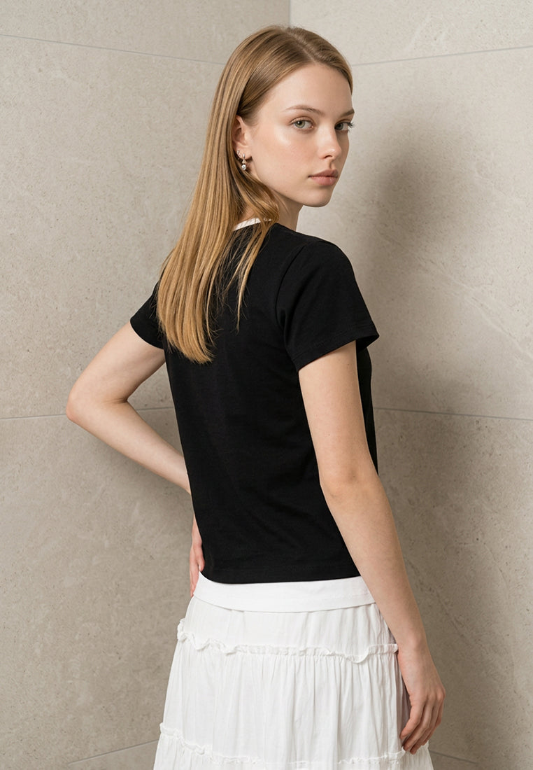 Plain B. Layered V-Neck Short Sleeve Top
