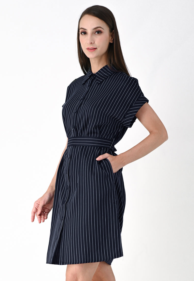 BebeBeige Collar Stripe Mini Dress