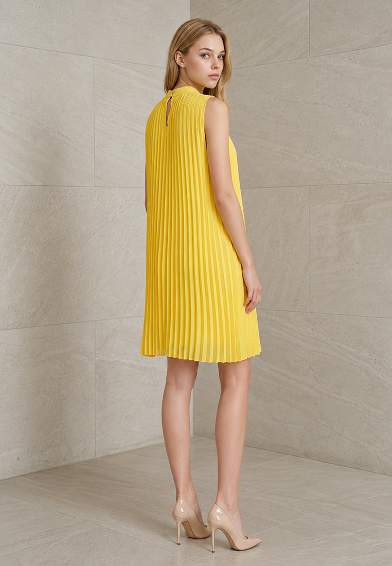BebeBeige Pleated A-Line Sleeveless Dress
