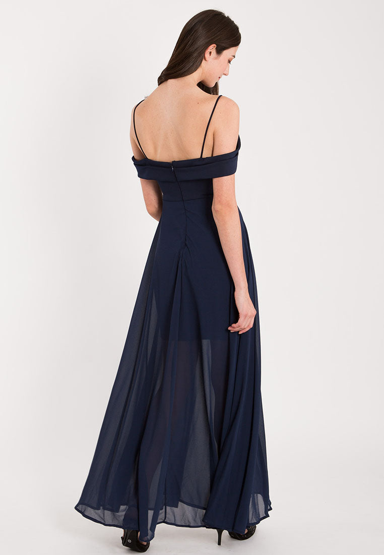 BebeButterfly Chiffon Off Shoulder Maxi Dinner Dress