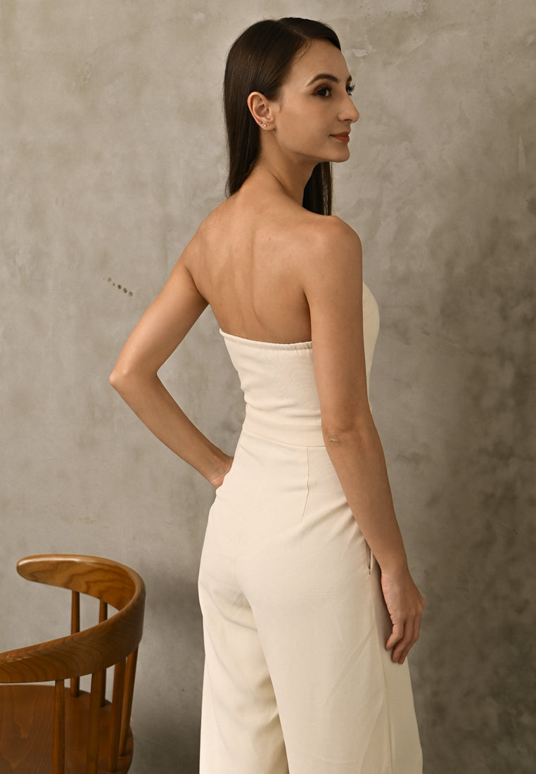 BebeBeige Tube Wide-Leg Jumpsuits