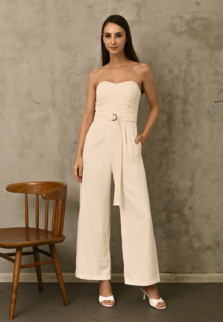 BebeBeige Tube Wide-Leg Jumpsuits