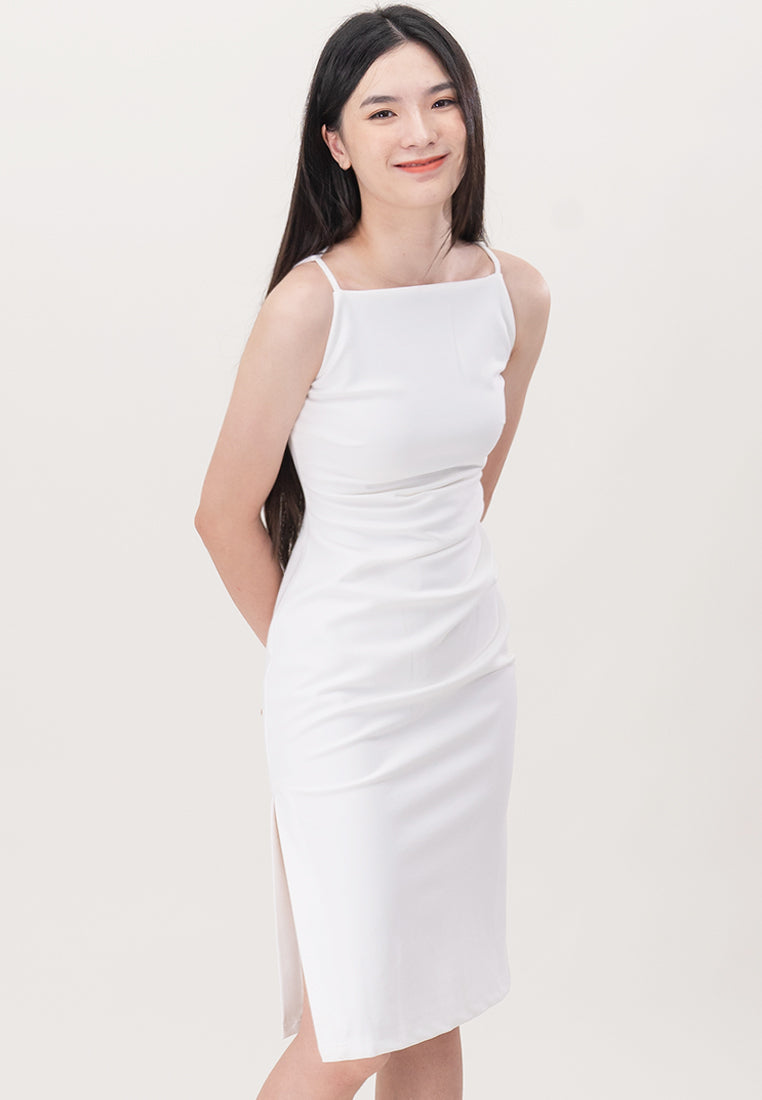 BebeBeige Cut Off Cotton Slim Fit Midi Dress