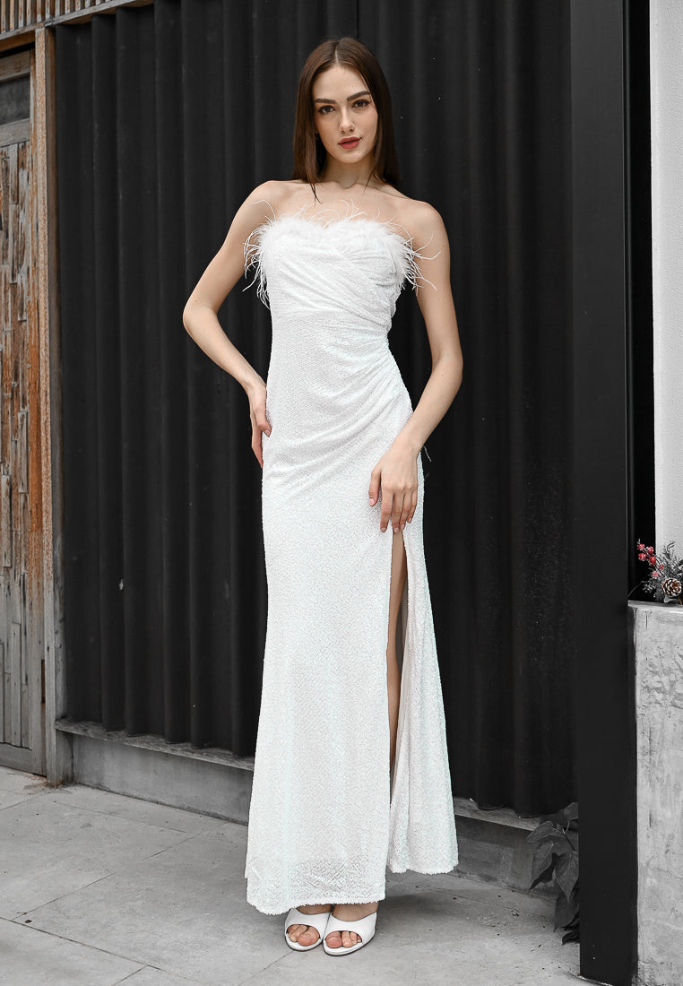 BebeBeige Furry Sequins Maxi Dress