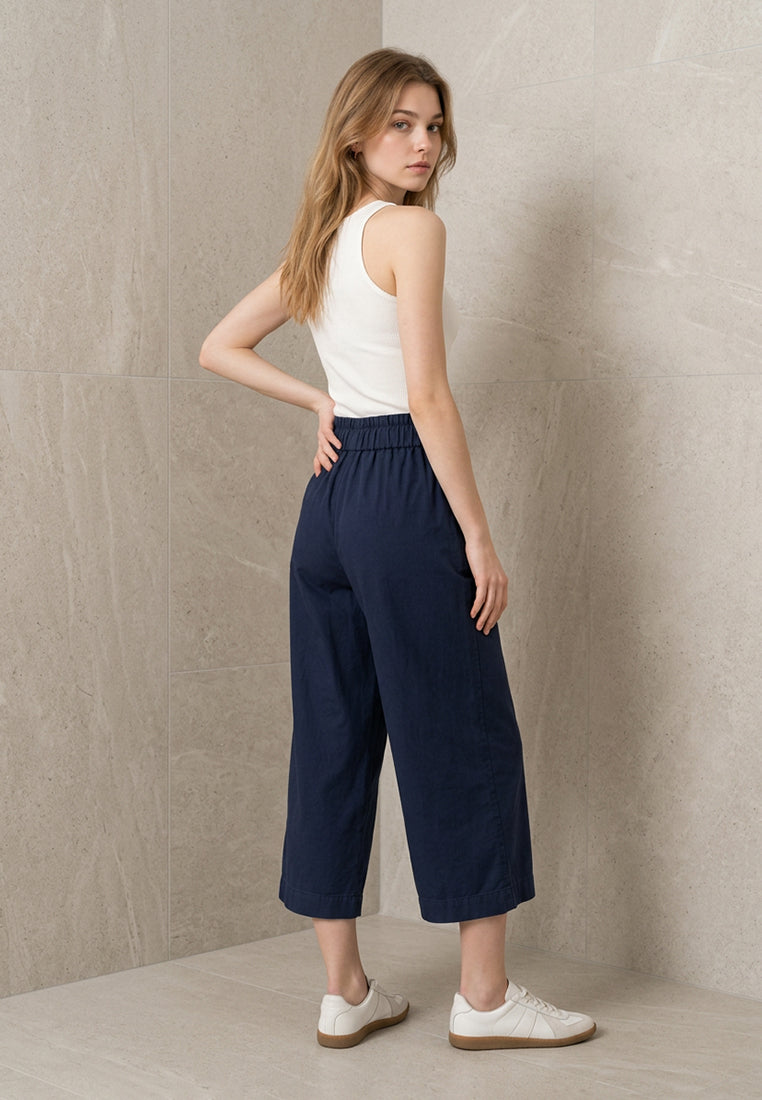 Plain B. Elasticized Frill-Waist Culottes