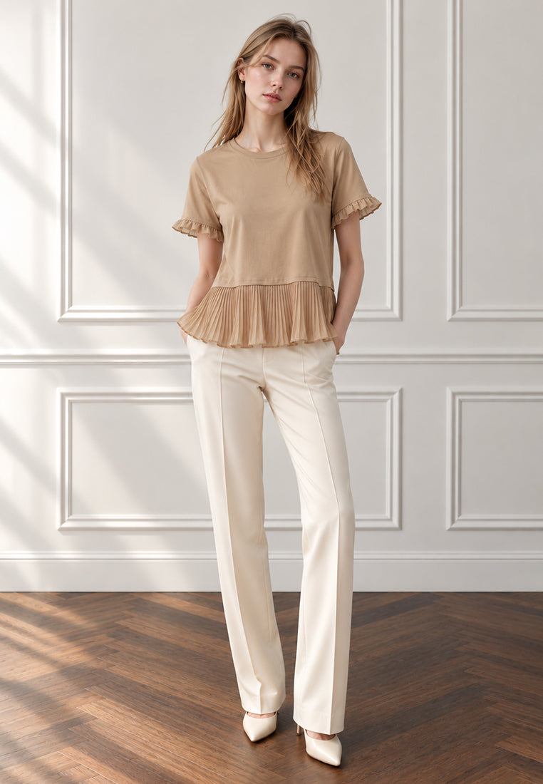 Plain B. Crewneck Top with Pleated Peplum Hem