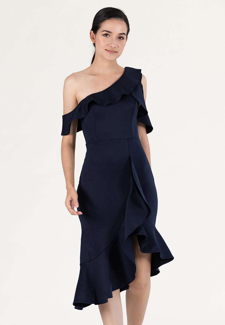 Bebebeige Cold Shoulder Polyester Mermaid Style Midi Dinner Dress