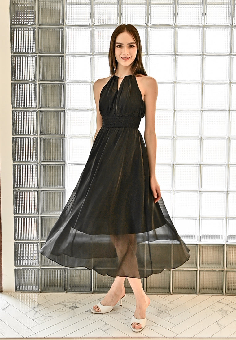 BebeBeige Halter Chain Midi Dress