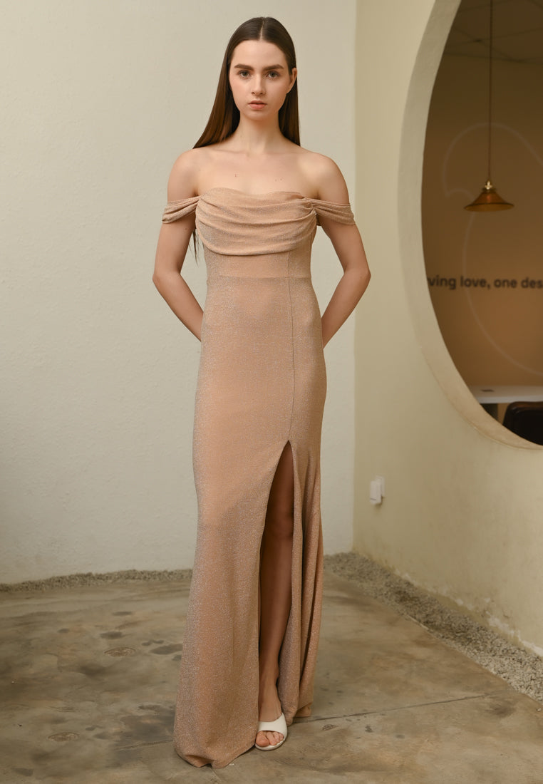 BebeBeige Off Shoulder Dinner Dress