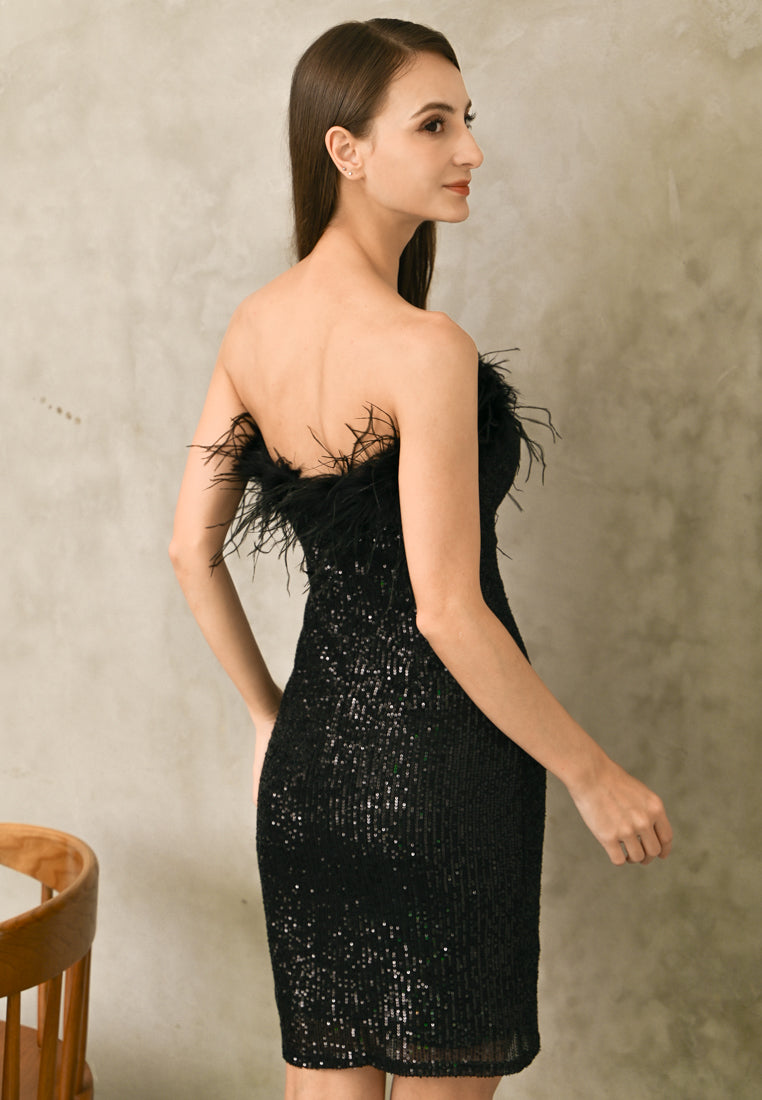 BebeBeige Furry Sequins Mini Dress