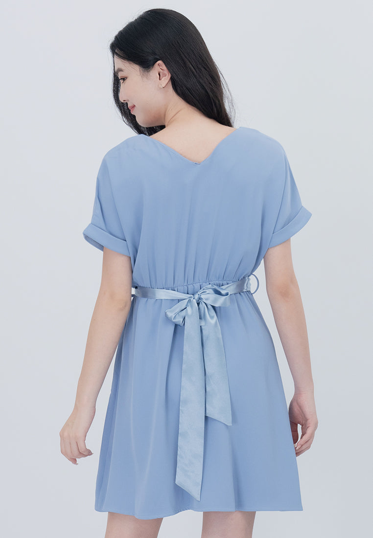 Plain B. Cooling Fabric V-Neckline Mini Dress