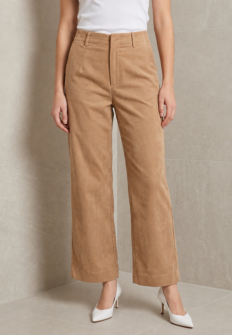 BebeBeige High-Waisted Straight-Leg Tailored Trousers