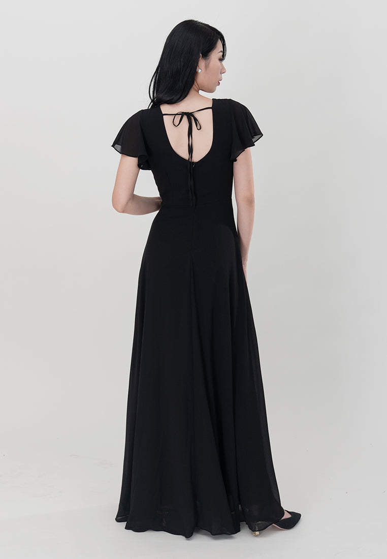 BebeButterfly Square Neckline Chiffon Maxi Dinner Dress