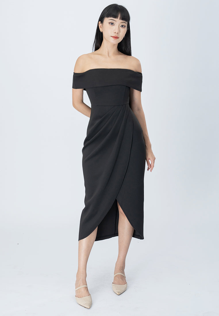 BebeBeige Off Shoulder Dinner Dress