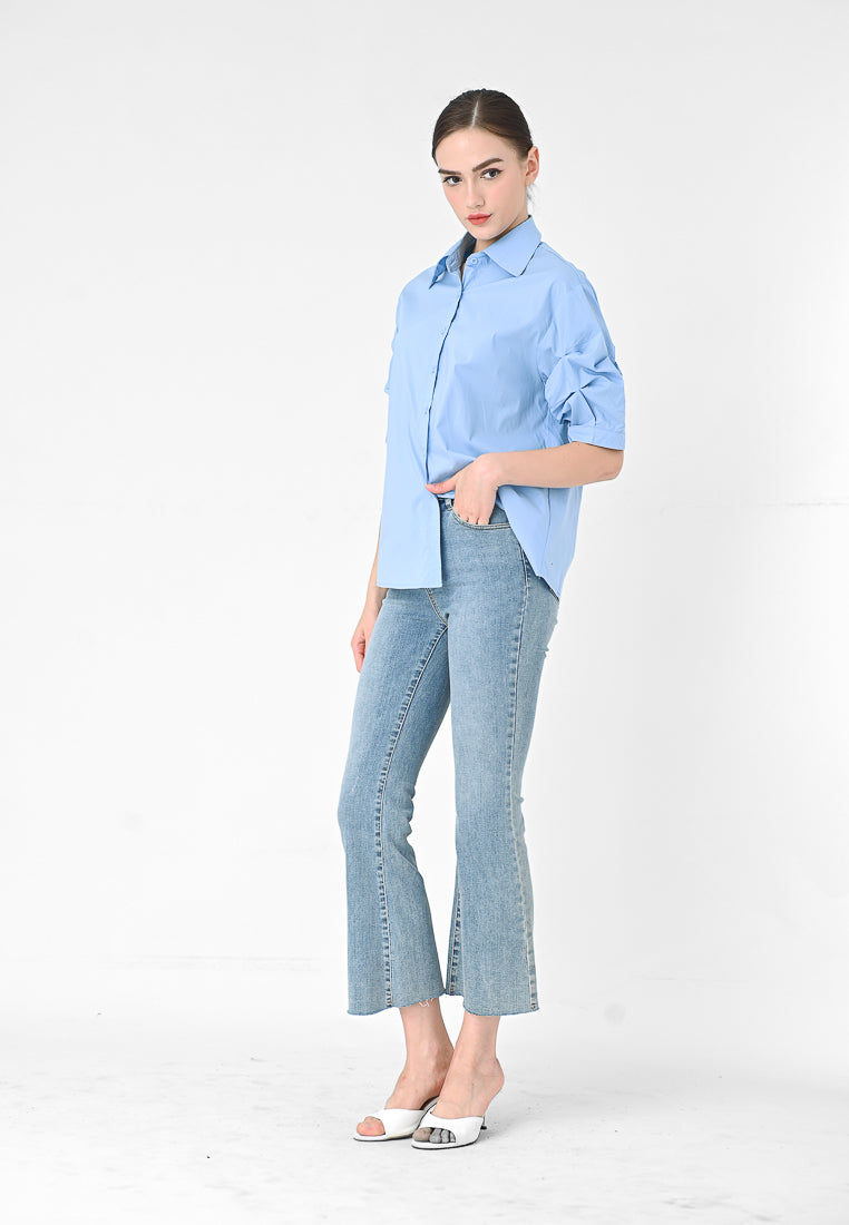 BebeBeige Pleated Sleeve Shirt Top
