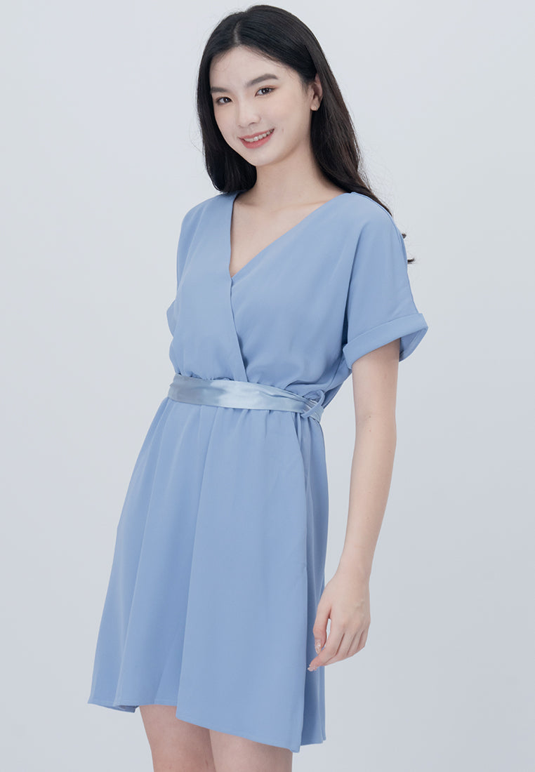 Plain B. Cooling Fabric V-Neckline Mini Dress