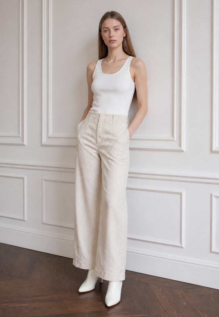 BebeBeige High-Waisted Straight-Leg Tailored Trousers