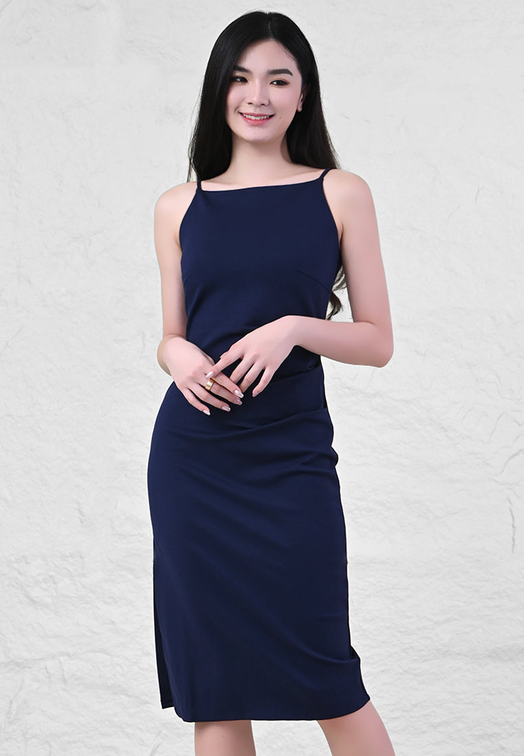 BebeBeige Cut Off Cotton Slim Fit Midi Dress