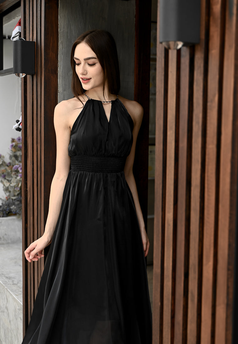 BebeBeige Halter Chain Midi Dress