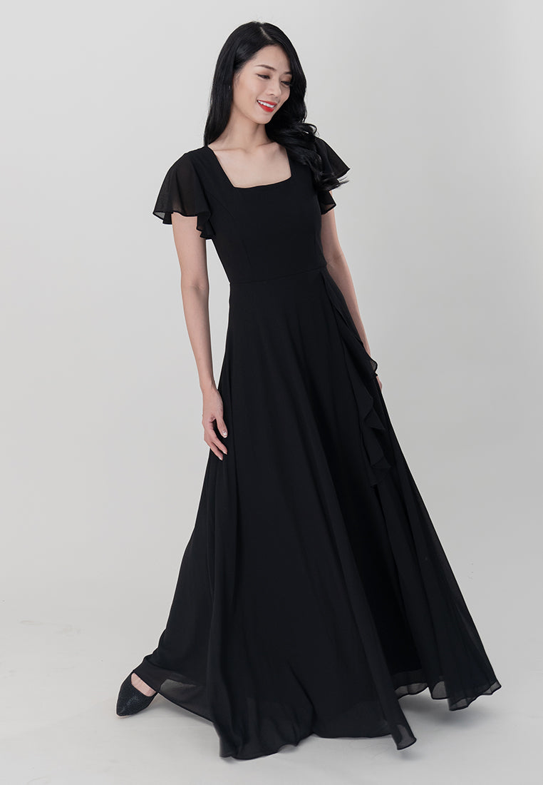BebeButterfly Square Neckline Chiffon Maxi Dinner Dress