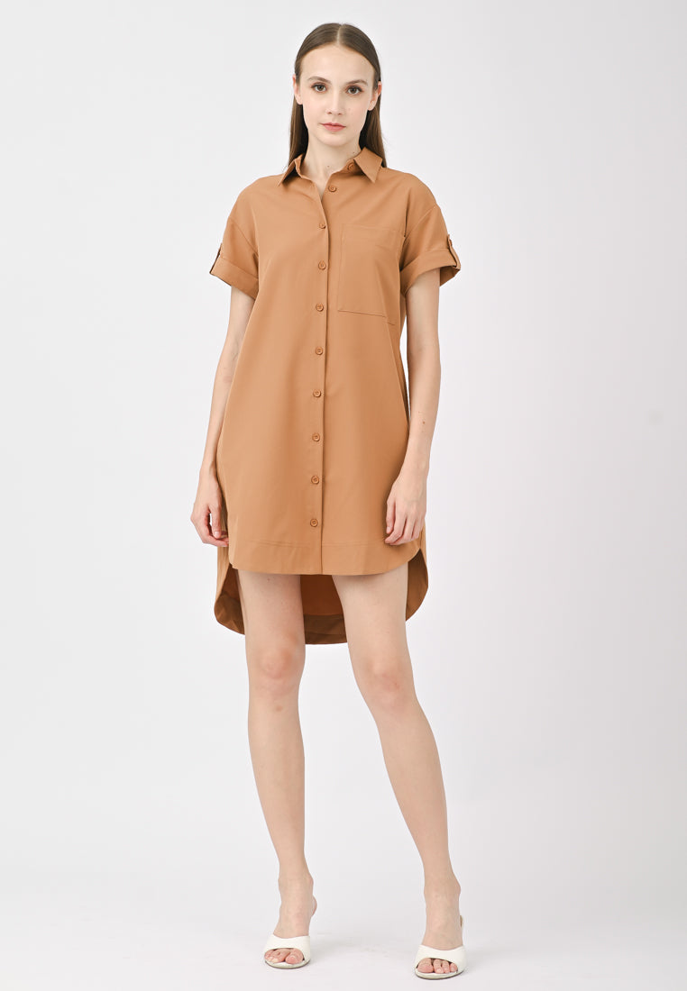 Plain B. Collar Short Sleeve Dress
